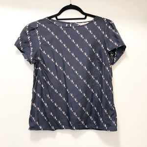 Navy Print Brooks Brothers Silk Blouse